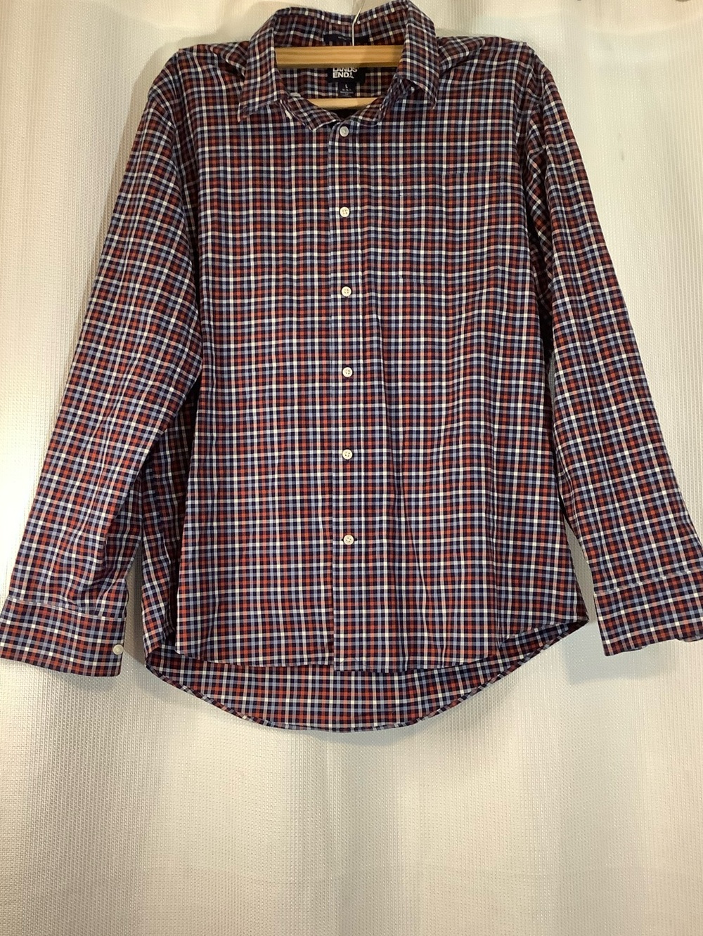 Lands' End Men’s Red, Blue & White Plaid Button-Down Shirt